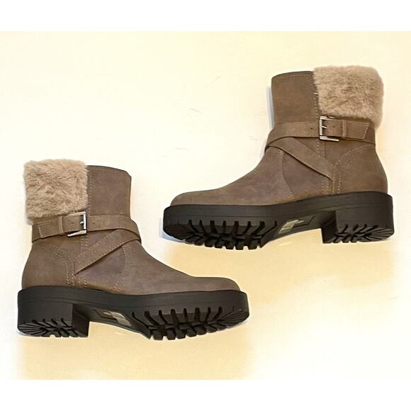 Dolce Vita Leather Buckle Fur Zipper Boot Gray Tan Size 7 NEW - Picture 5 of 8